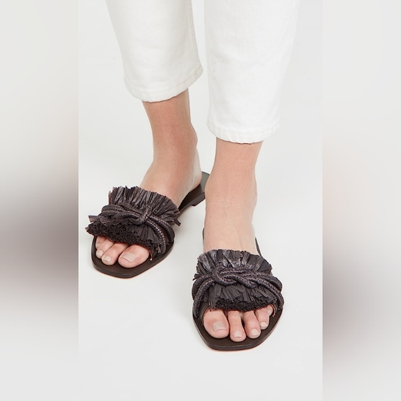 Tory Burch Raffia Fringe Rope Flat Slide Sandals - Picture 1 of 13